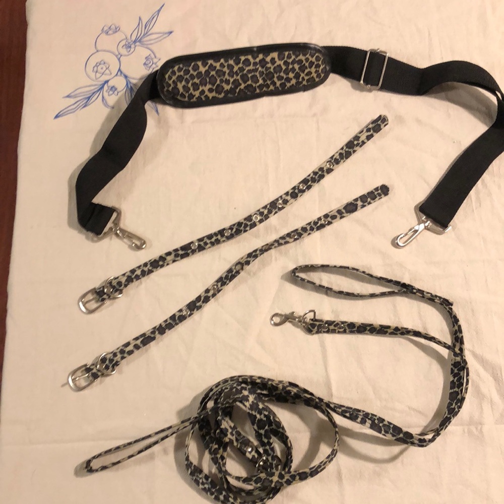 Cute as can be! Cheetah print leash & collar set. Plus a carrier strap to match.